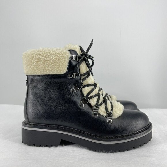 Tommy Hilfiger Boots Women's Sz 6 Black Winter Lace Up Sherpa Faux Fur Insulated - Picture 1 of 10